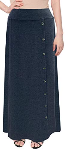 Baby'O Damen Maxi-Rock aus Stretch-Baumwolle, gestrickt, mit Knöpfen vorne, A-Linie - Blau - Klein von BABY O