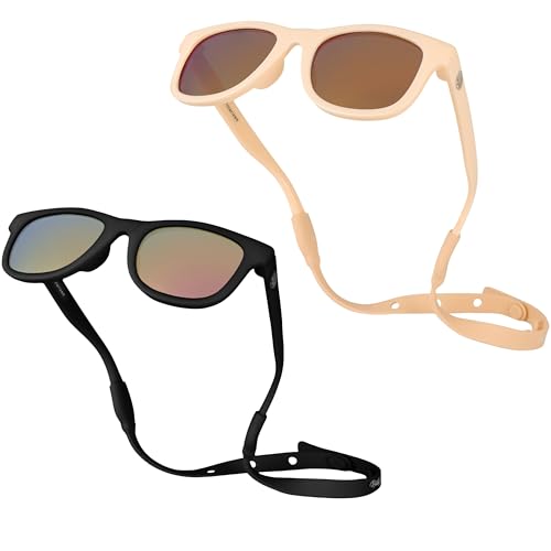 2 Paar polarisierte Baby-Sonnenbrillen - schwarz und pfirsichfarben - unzerbrechliche, flexible Kleinkind-Sonnenbrillen für Babys von 0-24 Monaten von BABY SUNNIES