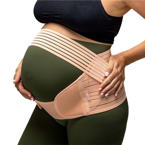 BABYGO® Bauchgurt Bauchband Schwangerschaft | Schwangerschaftsgürtel Stützgürtel bauchstütze beckengurt | inklusive Übungsbuch - Yoga für Schwangere S Beige von BABYGO