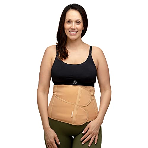 BABYGO® Postpartum Belly Wrap Gürtel für Damen | Kaiserschnitt Bauchgurt | Bauchband Schwangerschaft | inklusive Übungsbuch für Rückbildung nach Geburt | Beige M von BABYGO