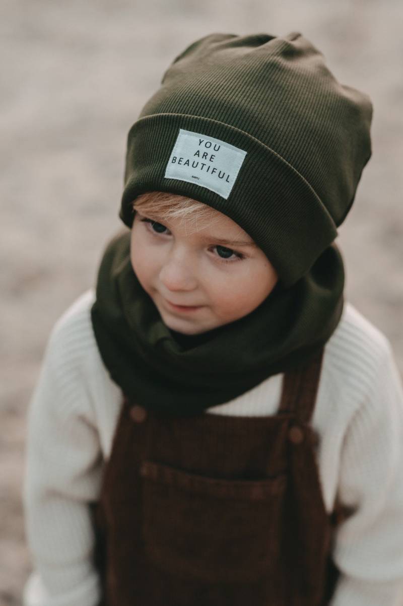 Mütze Und Loop Set - Farbe Waldgrün von BABYLIbyINNI