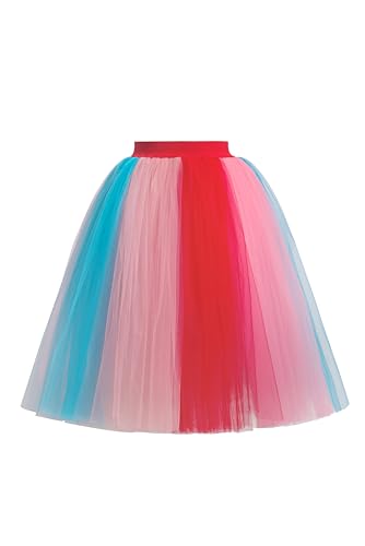 BABYONLINE D.R.E.S.S.® Neu Damen Kurz Retro Rock Hohe Taille Tutu Rock Tüllrock Petticoat Tutu Unterrock Tütü Crinoline Minirock Reifrock Unterrock Kleid Tüll Regenbogen kostüm Prinzessin Rock Damen von BABYONLINE D.R.E.S.S.