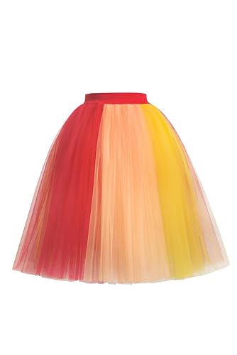 BABYONLINE D.R.E.S.S.® Neu Damen Kurz Retro Rock Hohe Taille Tutu Rock Tüllrock Petticoat Tutu Unterrock Tütü Crinoline Minirock Reifrock Unterrock Kleid Tüll Regenbogen kostüm Prinzessin Rock Damen von BABYONLINE D.R.E.S.S.