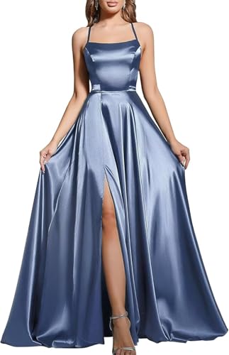 BABYONLINE D.R.E.S.S. Cocktailkleid, Hochzeit, lang, Schlitz, sexy, rückenfrei, schick, elegant, Galakleid mit Schleppe, blau, 32 von BABYONLINE D.R.E.S.S.