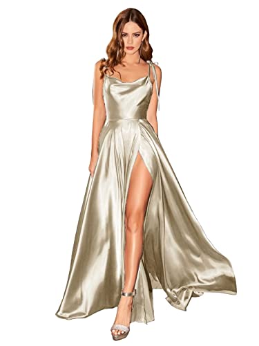 BABYONLINE D.R.E.S.S. Cocktailkleid für Hochzeit, lang, schick, mit Trägern, rückenfrei, mit Schlitz aus Satin, champagne, 44 BABYONLINE D.R.E.S.S. Cocktailkleid für Hochzeit, lang, schick, mit Trägern, rückenfrei, mit Schlitz aus Satin, champagne, 44 von BABYONLINE D.R.E.S.S.