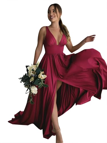 BABYONLINE D.R.E.S.S. Formelles Damenkleid, tiefer V-Ausschnitt, Seitenschlitz, ärmellos, bodenlang, Hochzeitsgästekleid, 3007, Burgunder, Klein BABYONLINE D.R.E.S.S. Formelles Damenkleid, tiefer V-Ausschnitt, Seitenschlitz, ärmellos, bodenlang, Hochzeitsgästekleid, 3007, Burgunder, Klein von BABYONLINE D.R.E.S.S.