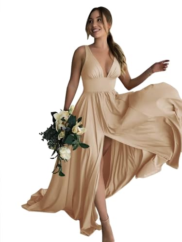 BABYONLINE D.R.E.S.S. Cocktailkleid für Damen, schick, lang, Empire-Taille, V-Ausschnitt, rückenfrei, mit Schlitz, gold, 38 BABYONLINE D.R.E.S.S. Cocktailkleid für Damen, schick, lang, Empire-Taille, V-Ausschnitt, rückenfrei, mit Schlitz, gold, 38 von BABYONLINE D.R.E.S.S.
