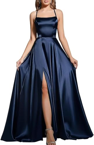 Babyonline D.R.E.S.S. Cocktailkleid, Hochzeit, lang, Schlitz, sexy, rückenfrei, schick, elegant, Galakleid mit Schleppe, marineblau, 30 von BABYONLINE D.R.E.S.S.
