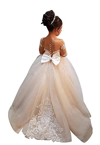 Babyonlinedress Kleid für Mädchen, Prinzessin, aus floraler Spitze mit Schleife, luxuriöses Hochzeitskleid aus Tüll, champagne, 5 Jahre von BABYONLINE D.R.E.S.S.