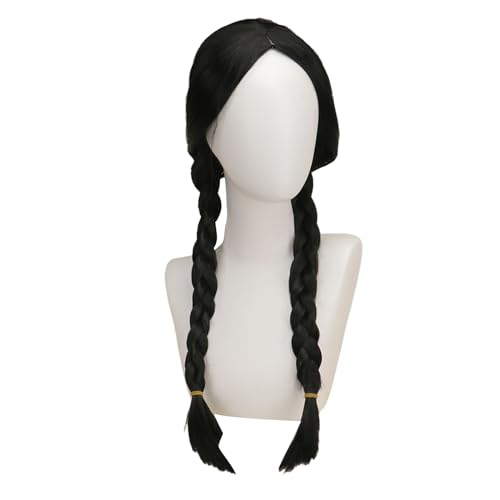 Anime Haarstück Schwarz Für Cosplay Party Addams Haare Mittwoch Rollenspiele Make Up Maskerade Synthetische Perücken von BABYVIVA
