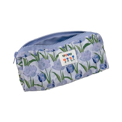 BABYVIVA Aufbewahrungstasche, Make-up-Tasche mit Blumenmuster, Kulturbeutel, Kosmetiktasche, Reißverschluss, Reise-Make-up-Organizer-Tasche für Körperpflege, Bleistifte, Schreibwaren, Tulpenblau, von BABYVIVA