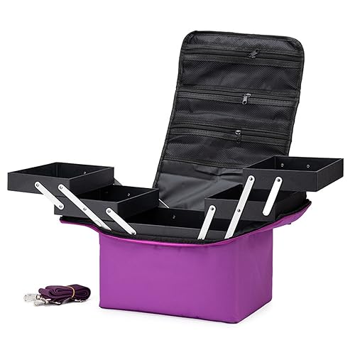 BABYVIVA Aufbewahrungstasche, multifunktionaler Nagellack-Organizer, Reise-Make-up-Tasche, Kosmetik-Aufbewahrungsbox mit Gurt und Fächern, violett, 29*21*26cm von BABYVIVA