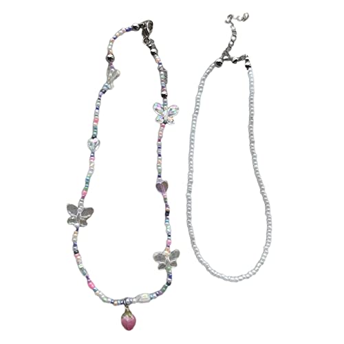 BABYVIVA Egirl Halskette für Damen, coole bunte Perlen, Anhänger, Halskette, DIY, Mode, Schmetterlings-Charm, Choker-Halskette für Frauen, Punk-Accessoire, Short model 32cm long model 38cm, von BABYVIVA