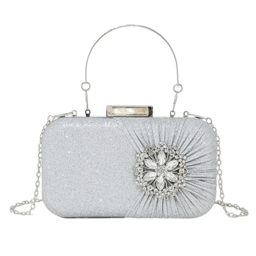 BABYVIVA Elegante Abendtasche für Damen, Glitzer-Handtasche mit abnehmbarer Kette, Schultertasche, Crossbody-Tasche für Hochzeit, Party, 80915 Silber, 19.5*5*11.5cm von BABYVIVA