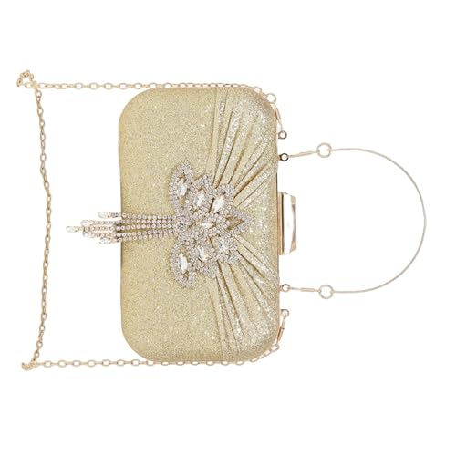 BABYVIVA Elegante Abendtasche für Damen, Glitzer-Handtasche mit abnehmbarer Kette, Schultertasche, Crossbody-Tasche für Hochzeit, Party, 80916 Gold, 19.5*5*11.5cm von BABYVIVA