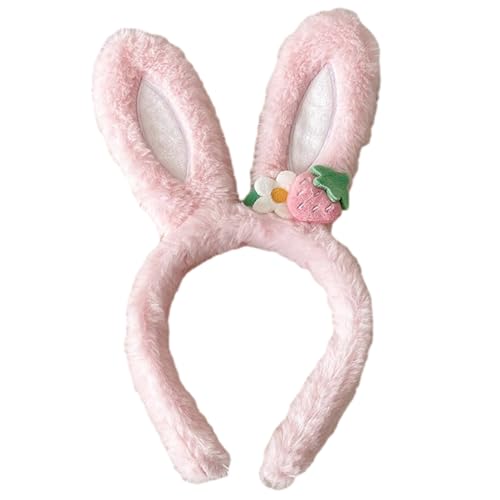 BABYVIVA Haarband mit niedlichem Erdbeerblumen-Hasenohren, Haarreif mit Cartoon-Plüsch, für Damen, Mädchen, Prinzessin, Haarschmuck von BABYVIVA