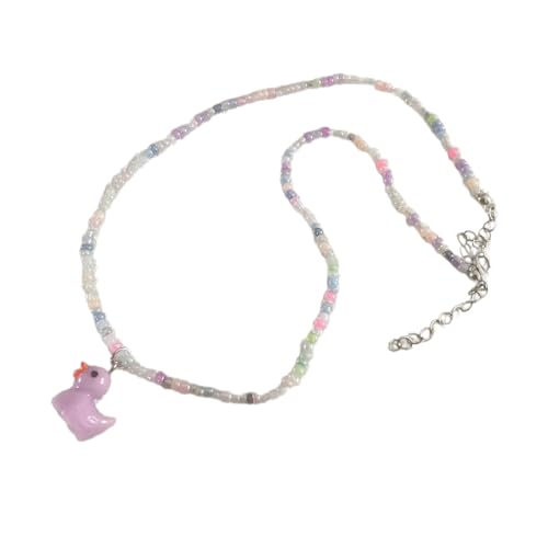 BABYVIVA Halsketten für Damen, Enten-Anhänger mit mehrfarbigen Perlen, verstellbare Tier-Halsketten, böhmischer modischer Schmuck für Frauen und Mädchen, 45+5cm, Kunststoff von BABYVIVA