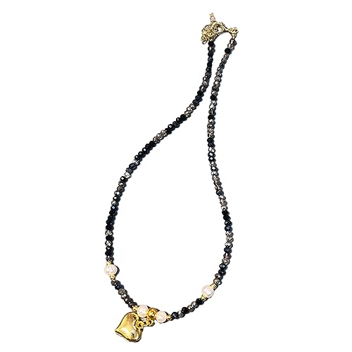 BABYVIVA Halsketten für Damen, Harz-Perlen-Halskette, Vintage-Goldherz, Pullover-Kette, Choker-Halskette für Männer und Frauen, bunte Perlen-Schlüsselbein-Kette, 38+7cm, Harz von BABYVIVA