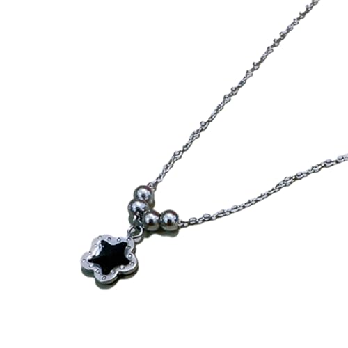 BABYVIVA Halsketten für Damen, modisch, modisch, leicht, luxuriös, Nischen-Sinn-Schlüsselbeinkette, Temperament, einfacher kalter Wind, fünfzackiger Stern mit Perlen-Halskette, 40+6cm, Titanstahl von BABYVIVA