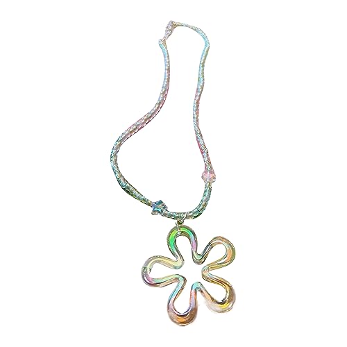 BABYVIVA Halsketten für Damen, modische Halskette mit ausgehöhlten Blumen, bunte fünfblättrige Blumen-Perlen-Halskette für Frauen, verstellbare Kette, leichte Kette, As shown in the figure, Harz von BABYVIVA