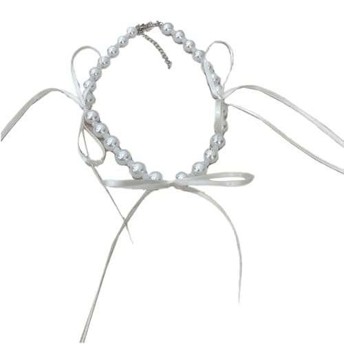 BABYVIVA Halsketten für Damen, stilvolle Schleife, Halskette, Accessoire, zierliche Perlen-Halskette mit Schleifenverzierung für Mode-Enthusiasten, 30+7CM, Perle von BABYVIVA
