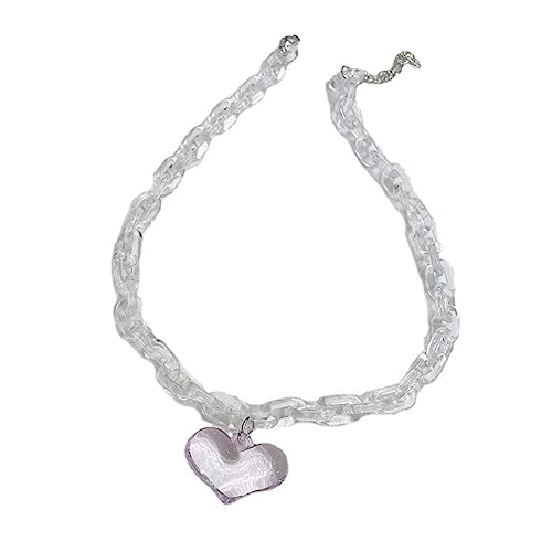 BABYVIVA Halsketten für Damen, violette Herz-Halskette, für Damen und Herren, modischer Glasanhänger, Choker, Kunststoffkette, Geschenk für Freunde, Liebhaber, auffälliger Schmuck, 40+7cm, Kunststoff von BABYVIVA
