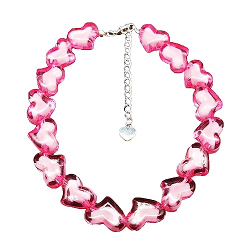 BABYVIVA Halsketten für Frauen, Acryl-Herz-Perlen-Halskette, modisches Kristall-Herz-Choker-Halsband, Halskette, Valentinstag, Schmuck, Geschenk für Frauen und Mädchen, As shown in the figure, Acryl von BABYVIVA