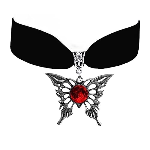 BABYVIVA Halsketten für Frauen, Gothic-Schmetterlings-Anhänger, Choker-Halskette, schwarzes Seil, Gothic-Vintage-Schmuck, Geschenk für Frauen, modische Halsbänder, Butterfly 39x50mm, Metall von BABYVIVA