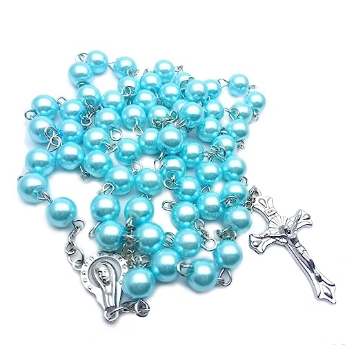 BABYVIVA Halsketten für Frauen, Kreuz-Anhänger, Halskette, 8 mm, Rosenkranz, Gebetskette, religiöser Hals, Schmuck, Accessoire, Geschenk für Männer und Frauen, As shown in the figure, ABS-Kunststoff von BABYVIVA