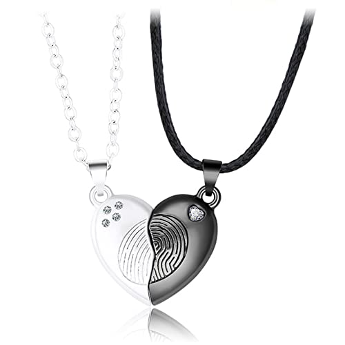 BABYVIVA Halsketten für Frauen, Paar-Halskette, Fingerabdruck-Nähte, Magnet-Halskette, Herz-Charm-Anhänger, einfacher Stil, ein Paar Valentinstagsgeschenke, X2.8 2.6 cm, Metall von BABYVIVA