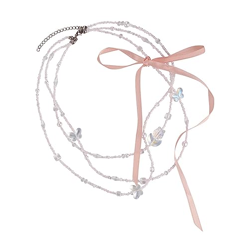 BABYVIVA Halsketten für Frauen, Perlen-Schleife, dreilagige Halskette, Perlenmaterial, modische dreisträngige Perlen-Halskette, Geschenk für Frauen und Mädchen, As shown in the figure, Perlenkette von BABYVIVA