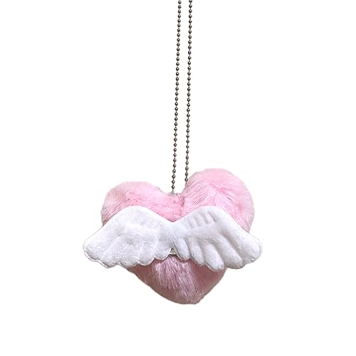 BABYVIVA Halsketten für Frauen, Plüsch-Herz-Halskette, rosa Pulloverkette, einzigartige Dopamin-Halsketten, Y2K-Herzflügel-Charm-Choker für Frauen und Mädchen, Love 9*10cm, Plüsch von BABYVIVA