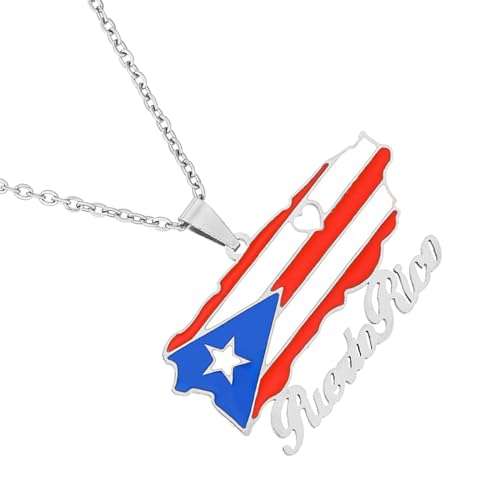 BABYVIVA Halsketten für Frauen, Puerto Rico-Flagge, exquisite Halskette mit Puerto Rico-Karten-Anhänger, perfektes Geschenk für Sammler und Kulturbegeisterte, Pendant 4cm details see the picture, von BABYVIVA