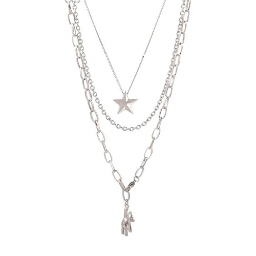 BABYVIVA Halsketten für Frauen, Retro, mehrschichtige dreilagige Metallkette, Bär, fünfzackige Stern-Halskette, weibliche überlappende Pullover-Kette, As shown in the figure, Metall von BABYVIVA