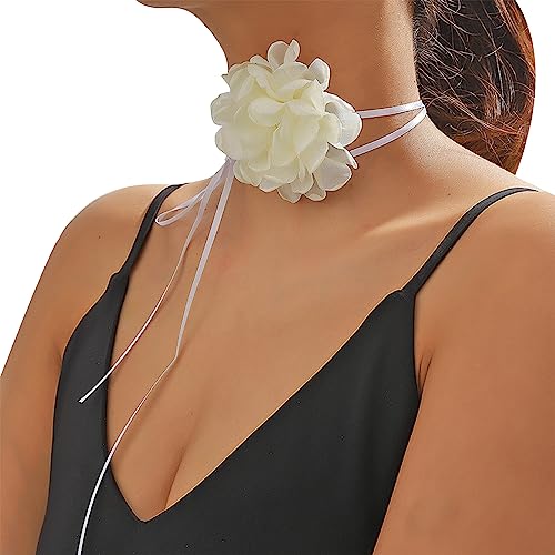 BABYVIVA Halsketten für Frauen, Retro-Pfingstrosen-Blumen-Choker für Frauen und Mädchen, Gothic-Chiffon-Choker mit langem Band, Vintage-Halskette, As shown in the figure, Stoff von BABYVIVA