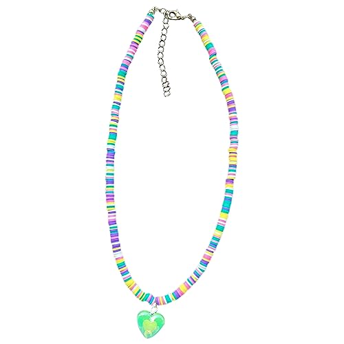 BABYVIVA Halsketten für Frauen, auffällige Perlenkette, bunte Dopamine-Halskette, Regenbogenfarben, Herz-Anhänger, Choker-Schmuck für Damen, 45+5cm, Polymer-Ton von BABYVIVA