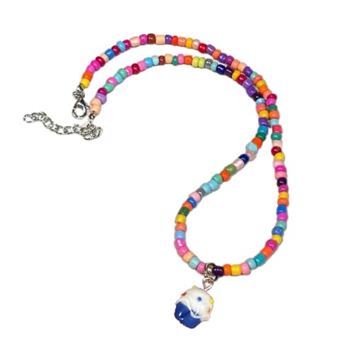 BABYVIVA Halsketten für Frauen, böhmische Perlen, niedlicher Kuchenanhänger, farbige Rocailles, kurz, rosa, blau, Sommer-Reisperlen-Halskette, Schmuck, 40 cm, Harz von BABYVIVA