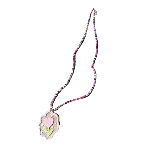 BABYVIVA Halsketten für Frauen, böhmische koreanische bunte Perlenkette, Mädchen, Acryl, süßer Blumenanhänger, Choker-Halskette, kurze Halskette, Damenschmuck, 40 cm, Harz von BABYVIVA