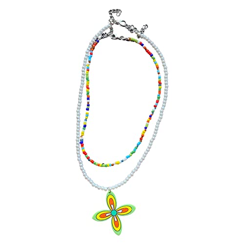 BABYVIVA Halsketten für Frauen, bunte, niedliche Blumen-Perlen-Halskette, böhmische doppellagige Halskette, handgefertigt, böhmische Reisperlen, Schlüsselbein-Halskette, About 40cm, Perlenkette von BABYVIVA