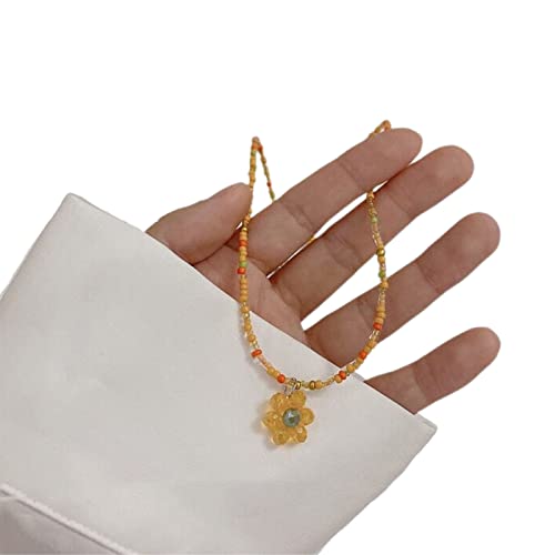 BABYVIVA Halsketten für Frauen, bunte, süße Perlen-Halskette, modischer kleiner Blumen-Anhänger, Halskette, Schlüsselbein-Kette, Statement-Schmuck für Frauen und Mädchen, 40+8cm, Glas/Glas von BABYVIVA