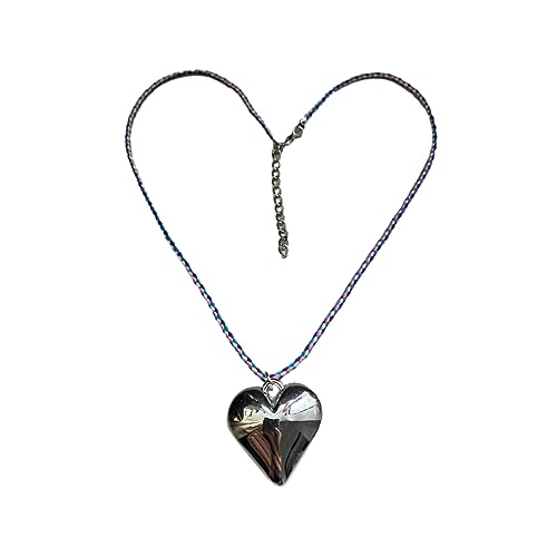 BABYVIVA Halsketten für Frauen, bunte Baumwollseil-Herz-Halskette, einzigartiges Design, Herz-Anhänger, Choker, elegante Herz-Halskette, Geschenk für Frauen und Mädchen, Pendant 20mm, Metall von BABYVIVA