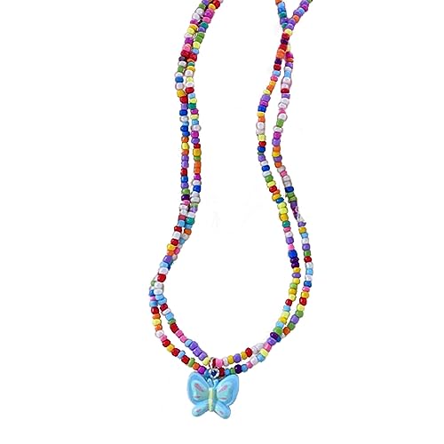 BABYVIVA Halsketten für Frauen, bunte Perlen-Choker-Halskette, süßer Schmetterling-Anhänger, koreanische Schlüsselbeinkette, Modeschmuck, Geschenk für Frauen, As shown in the figure, Acryl von BABYVIVA