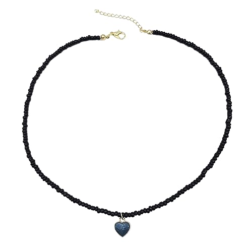 BABYVIVA Halsketten für Frauen, einfache Herz-Anhänger, Halskette, Temperament-Kragen, Schlüsselbeinkette, Choker-Schmuck, handgefertigte Perlen-Halskette, 40+5cm, Reisperlen-Legierung von BABYVIVA