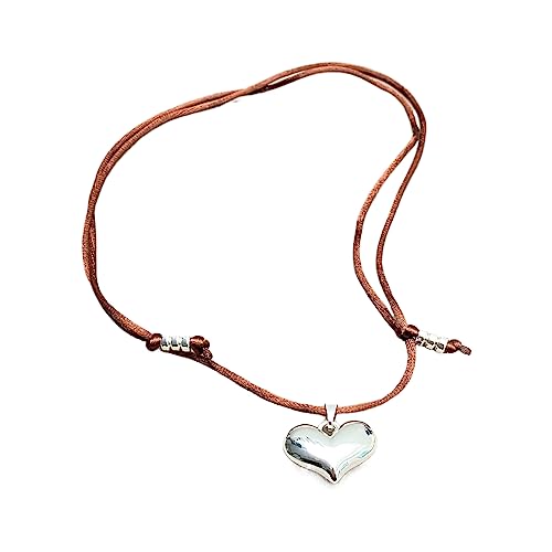 BABYVIVA Halsketten für Frauen, einfache Herzanhänger-Halskette, süß, cool, verstellbare Seil-Halskette, Sommer-Choker, Schmuck, Schlüsselbein-Kette, Halsband-Halskette, The pull-out length is von BABYVIVA