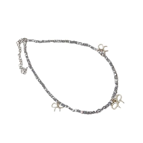 BABYVIVA Halsketten für Frauen, einfache Schleifen-Charm-Halskette, modisches Halsband, Halskette, Schlüsselbeinkette, Kristallperlen, Choker-Halskette, Statement-Schmuck, 38 cm, Kristall von BABYVIVA