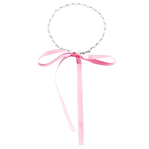 BABYVIVA Halsketten für Frauen, einfache Schnürung, Schleife, Choker-Halskette, elegante Halskette, modische Halskette, Temperament-Perlen-Halskette, Pearl ring 35cm ribbon 80cm, Imitation Perle + von BABYVIVA