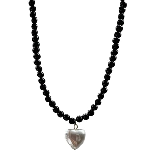 BABYVIVA Halsketten für Frauen, elegante Imitationsperlen Halskette Liebe Herz Anhänger Schlüsselbeinkette Französischer Stil Schlüsselbeinketten für Frauen Mädchen, 40+6cm pendant Heart 1.8cm, von BABYVIVA