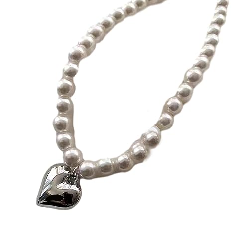 BABYVIVA Halsketten für Frauen, elegante Perlen-Halskette, Herz-Anhänger, Halskette, modischer Halsschmuck, CCB-Material, Perlen, Choker, tolles Geschenk für Frauen und Mädchen, 40+10cm pendant von BABYVIVA