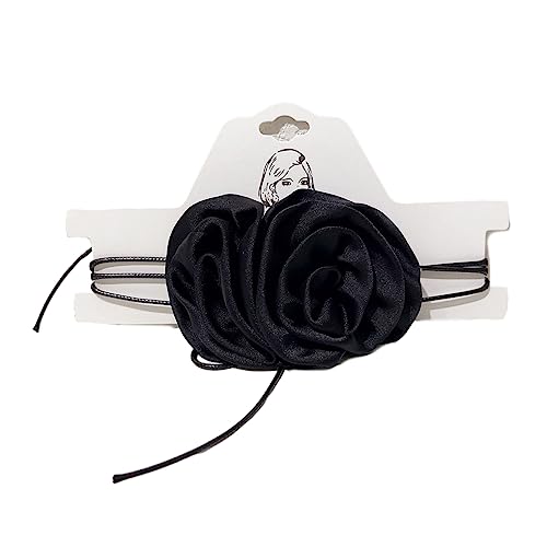 BABYVIVA Halsketten für Frauen, elegante Rosen-Blumen-Choker-Halskette, Halskette, Temperament, lange Schnür-Halskette, modisches Halsband, Halskette, Sommerschmuck, 10 cm, Stoff von BABYVIVA