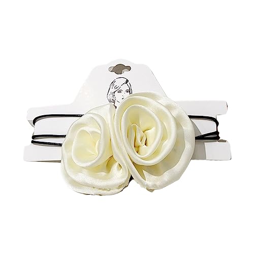 BABYVIVA Halsketten für Frauen, elegante Rosen-Blumen-Choker-Halskette, Halskette, Temperament, lange Schnür-Halskette, modisches Halsband, Halskette, Sommerschmuck, 10 cm, Stoff von BABYVIVA